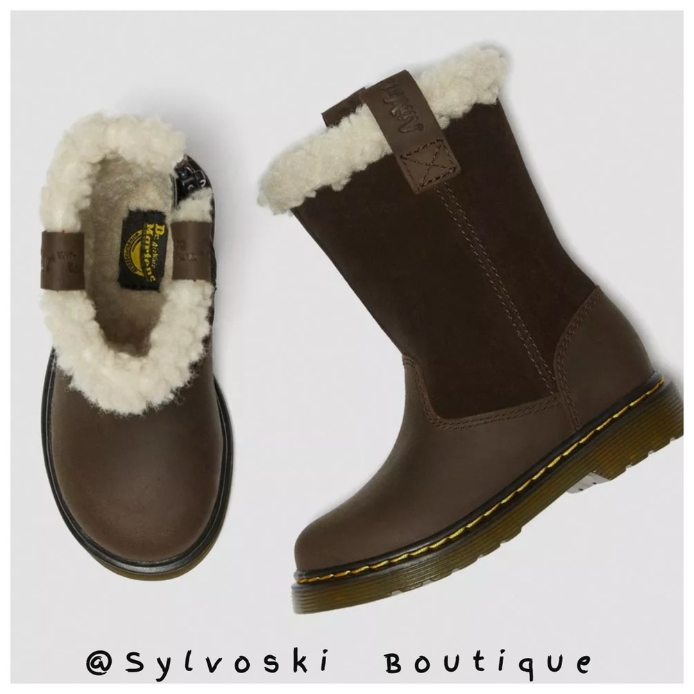 🆕 DR MARTENS TODDLER JUNEY SUEDE FAUX FUR LINED BOOTS NWT - Picture 1 of 15